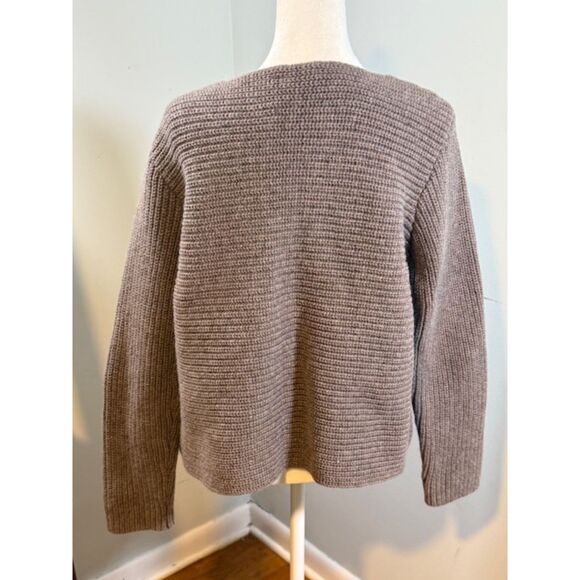 Jackpot Knitwear Open Front Cardigan Medium Taupe Button Detail Ribbed Knit - Picture 5 of 8